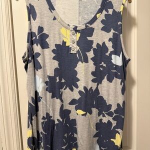 Liz Claiborne Floral Tank Top - Gray and Yellow